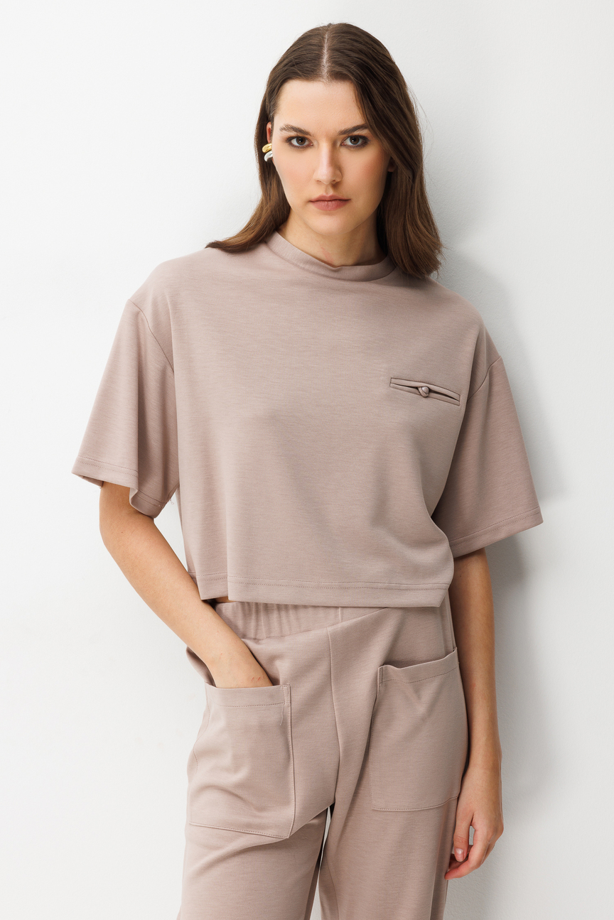 Cep Detay Bluz Pantolonı 2li Takım BEJ