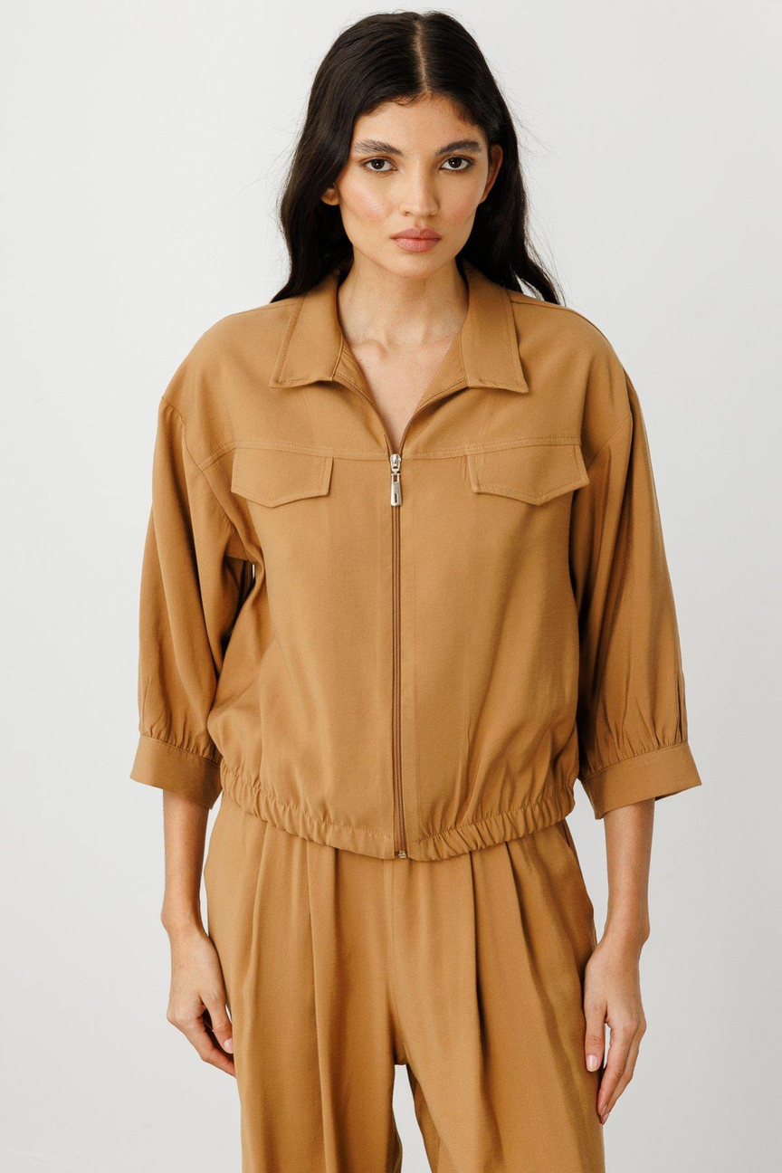 Pocket Detailed Elasticated Hem Sports Jacket MOCCA