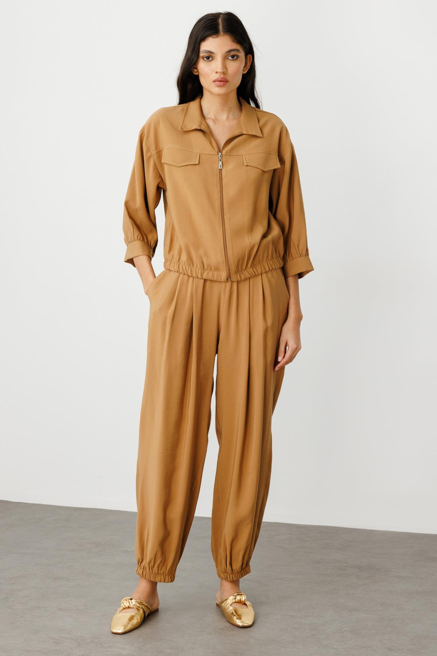 Pocket Detailed Elasticated Hem Sports Jacket MOCCA