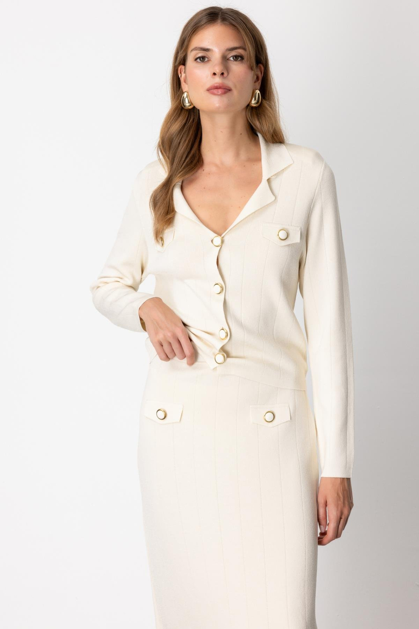 Button-Down Jacket with Pocket Flaps - CREAM