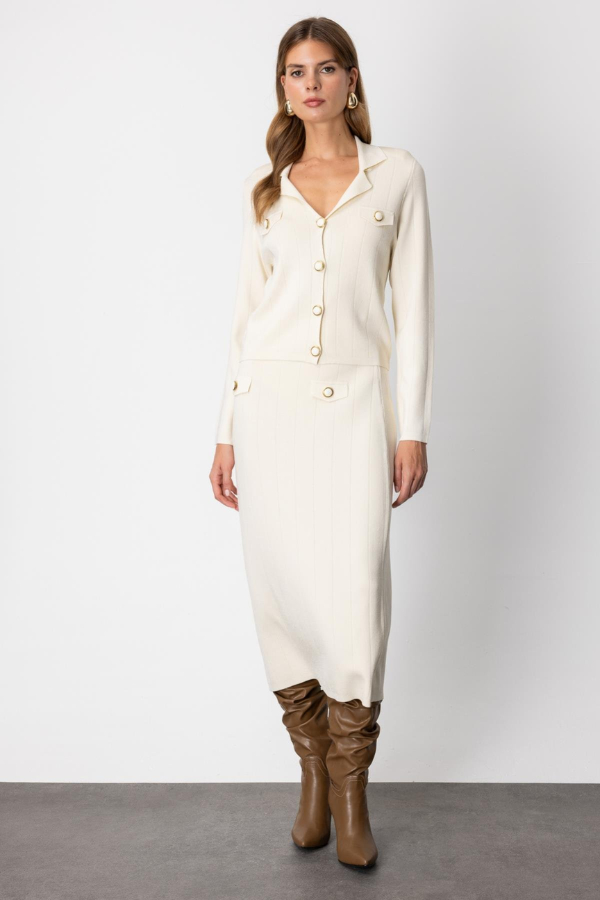 Midi Skirt with Pockets, Cream