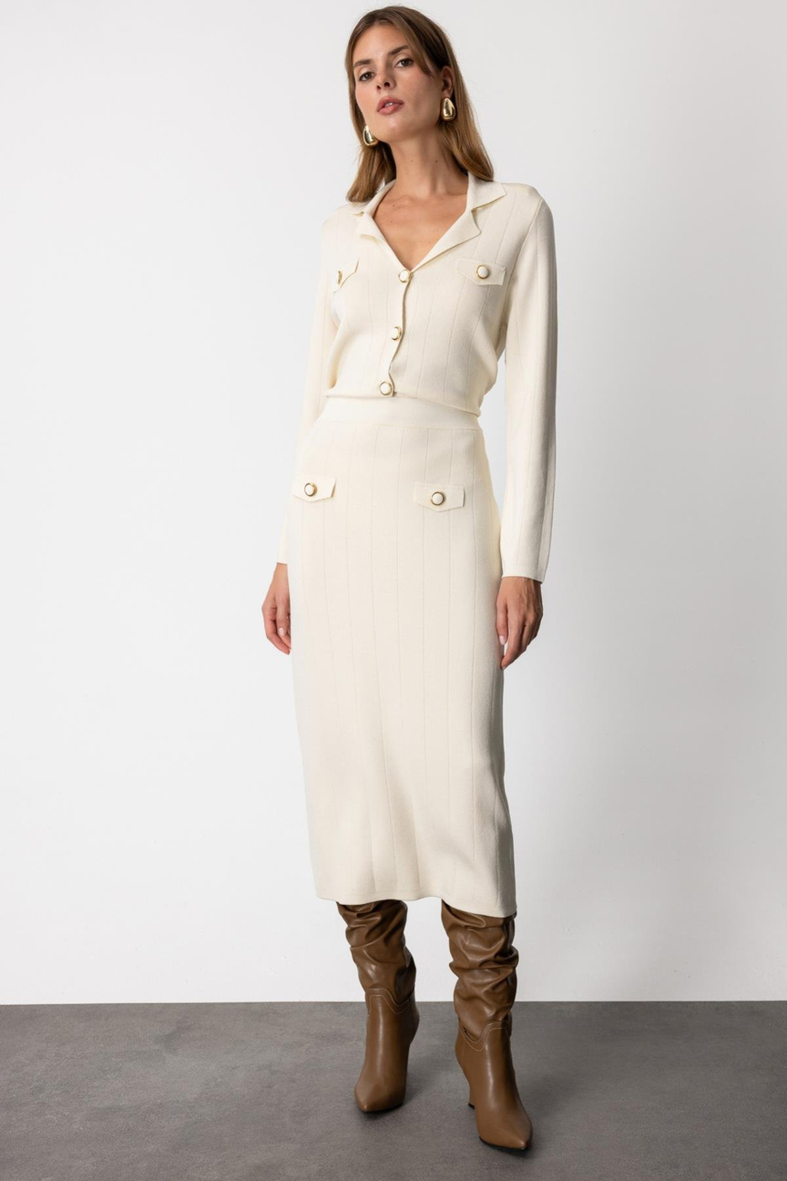 Midi Skirt with Pockets, Cream