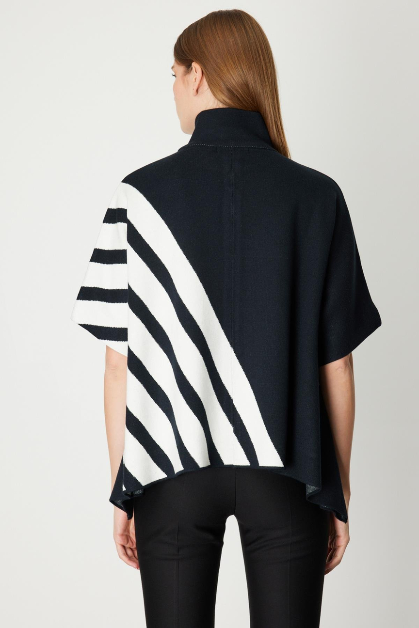 Striped High-Neck Poncho BLACK