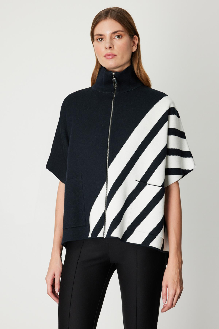 Striped High-Neck Poncho BLACK