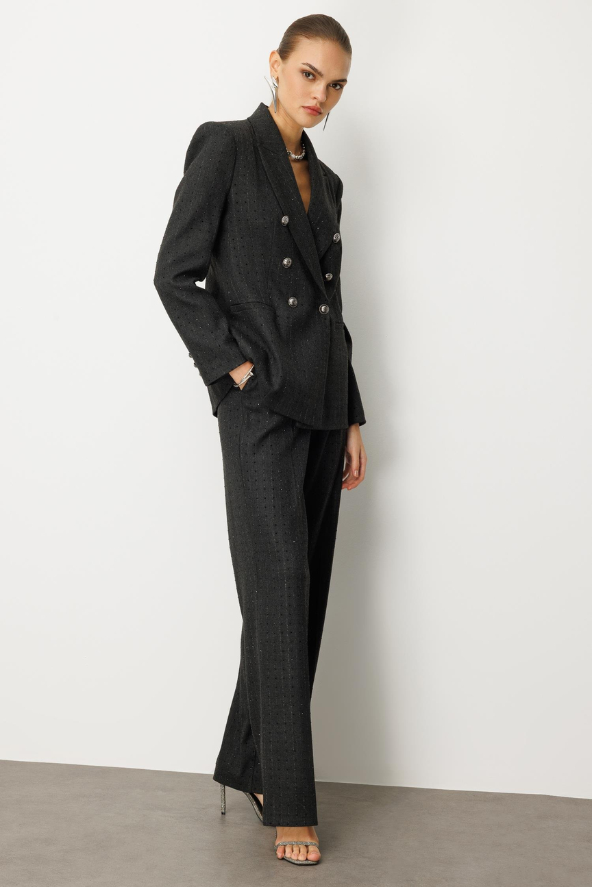 Çizgili Taşlı Takım GRİ