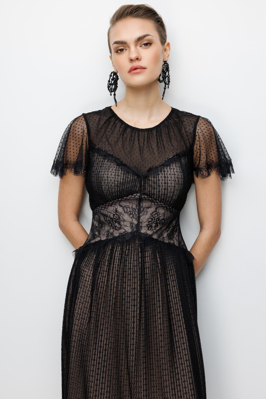 Dantel Garnili Tül Elbise SİYAH