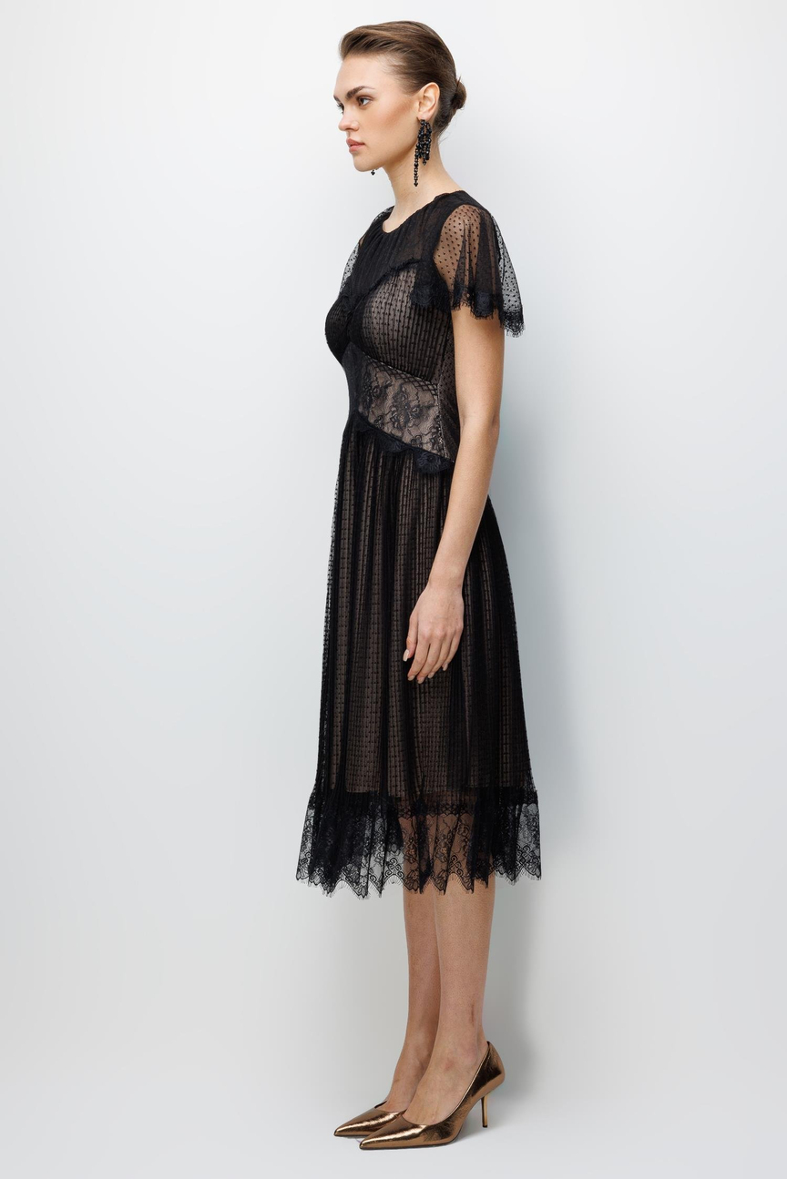 Dantel Garnili Tül Elbise SİYAH