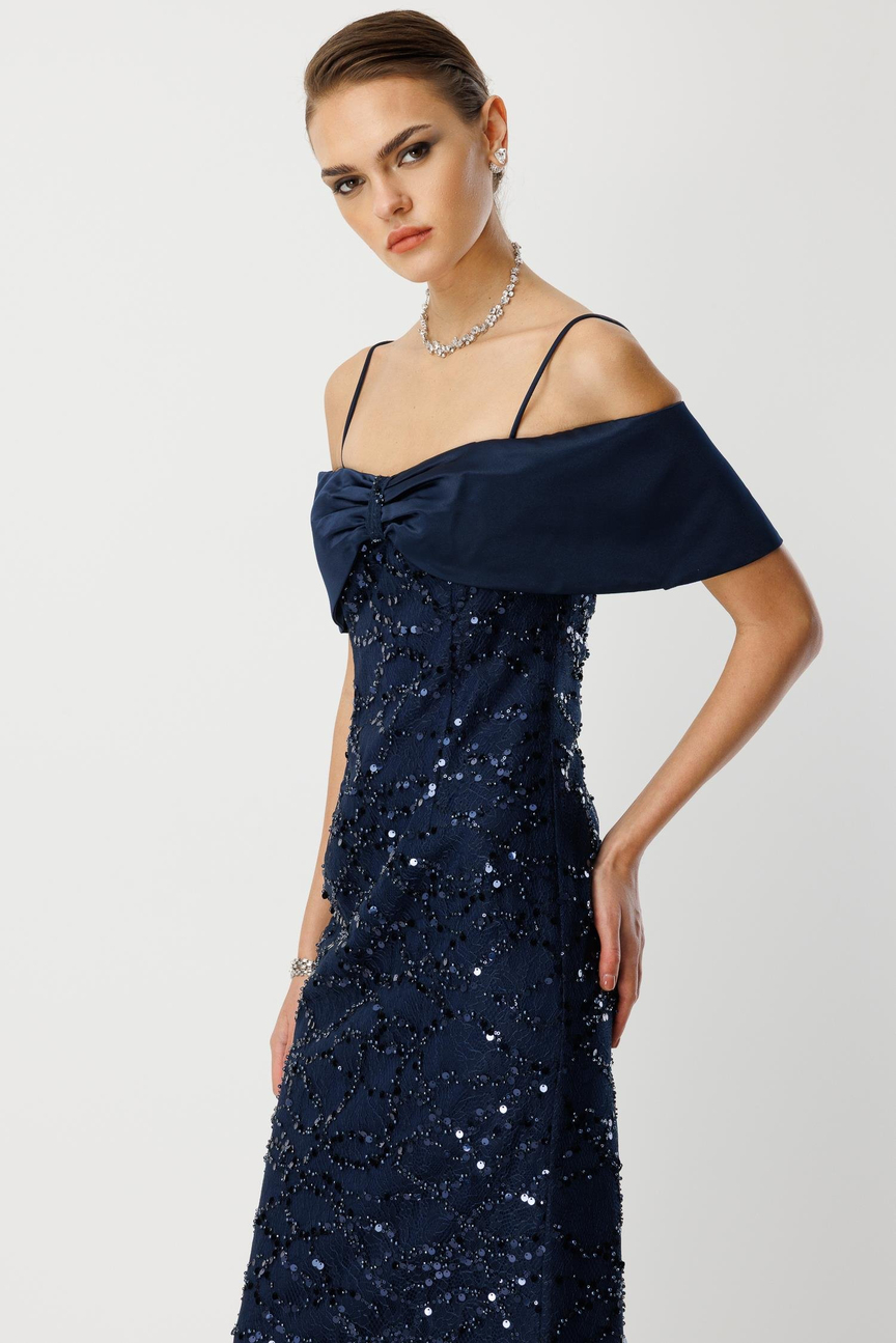 Dantel İşleme Detay Yaka Abiye LACİVERT