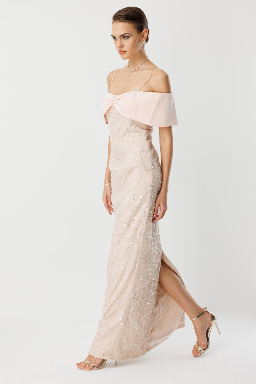 Lace Embroidery Detail Collar Evening Dress PUDRA