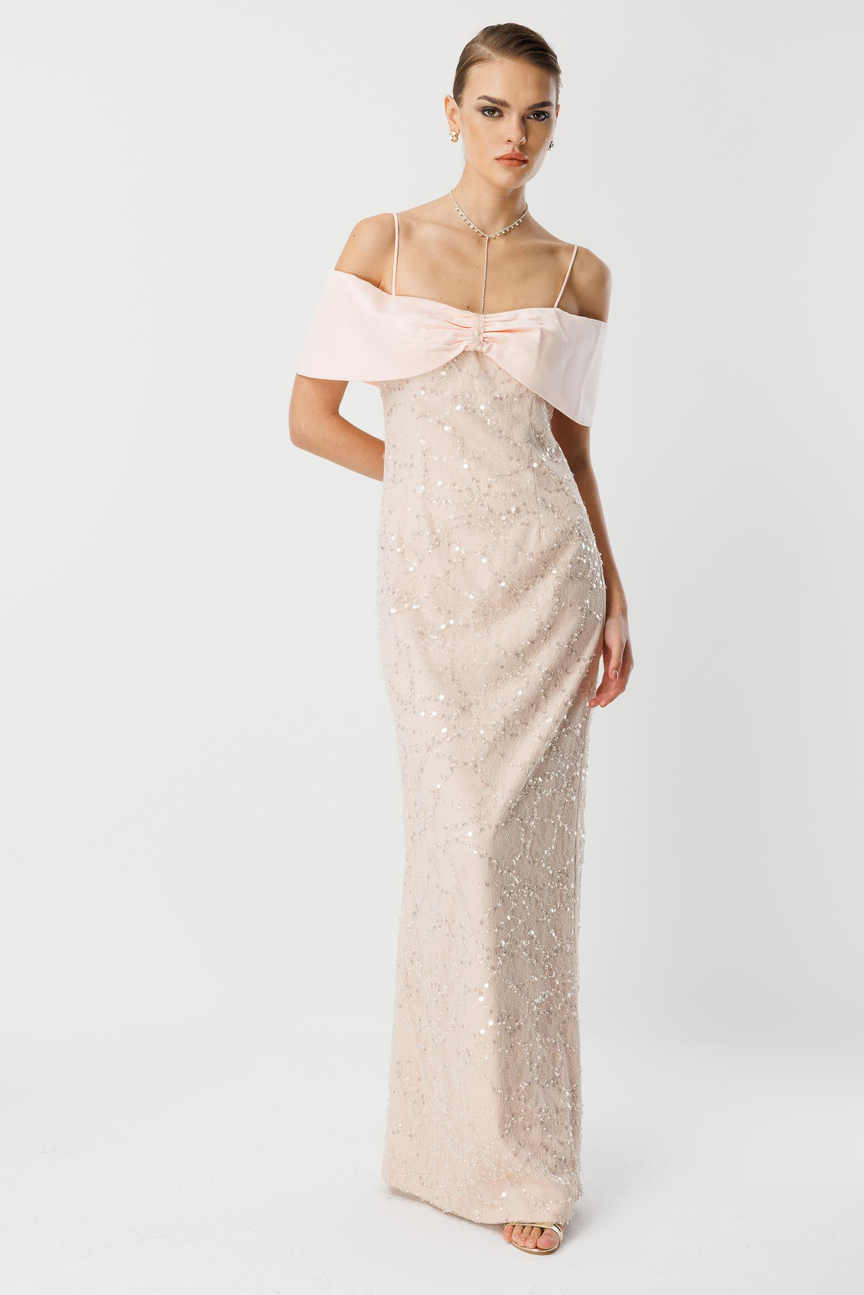 Lace Embroidery Detail Collar Evening Dress PUDRA