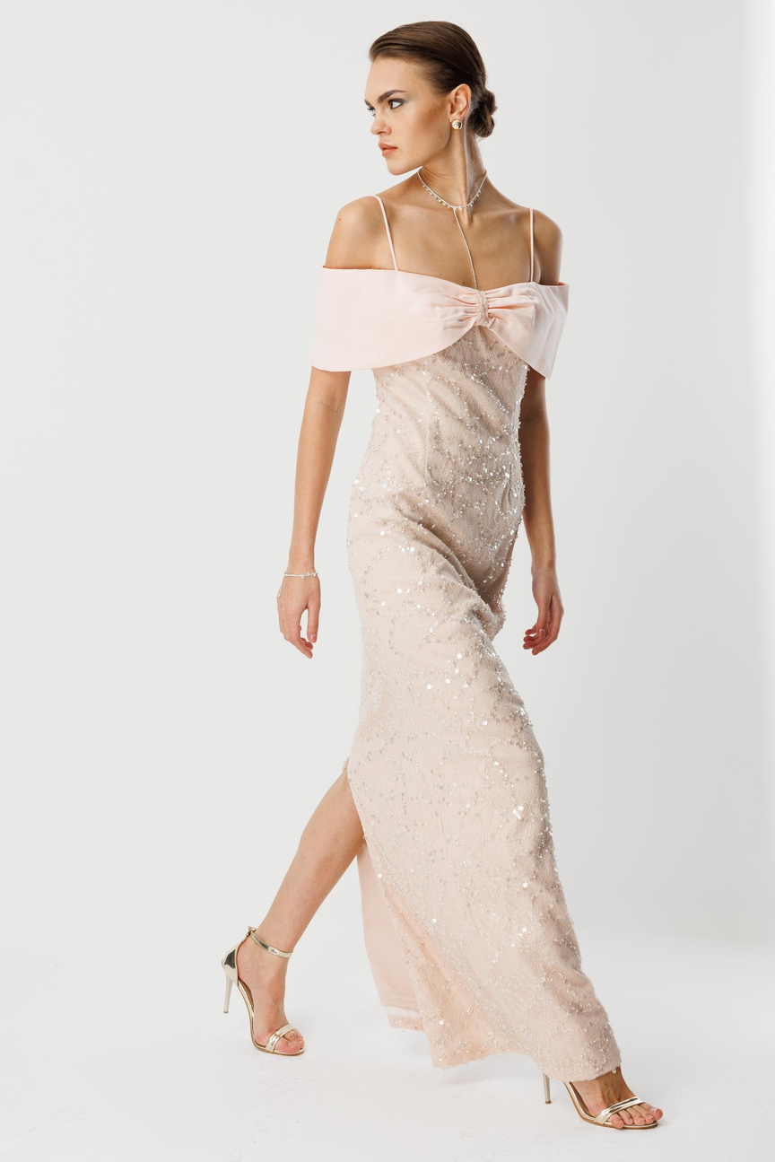 Lace Embroidery Detail Collar Evening Dress PUDRA