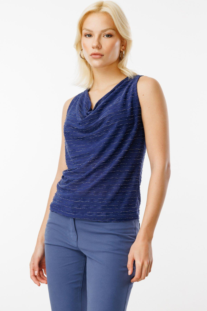 Cowl Neck Glittery Blouse NAVY BLUE