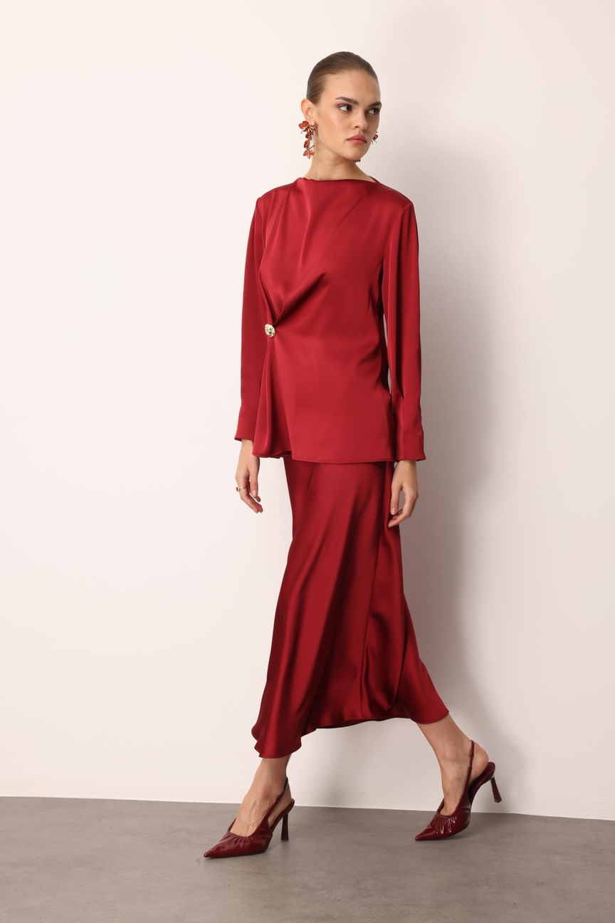 Degaje Yaka Uzun Kol Bluz BORDO