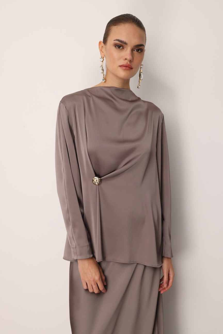 Cowl Neck Long Sleeve Blouse MINK