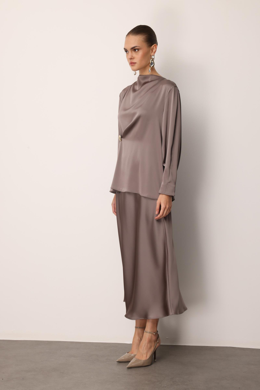 Cowl Neck Long Sleeve Blouse MINK