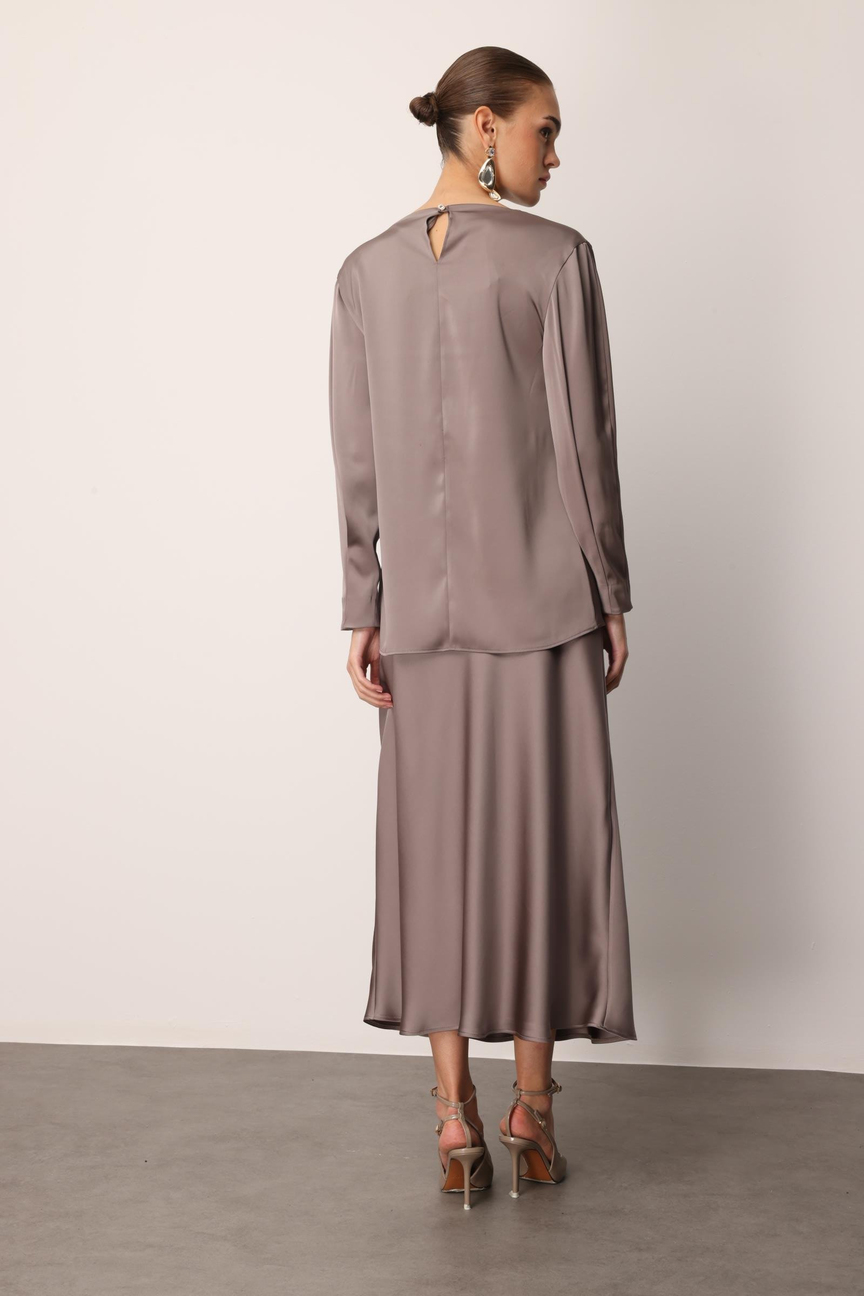 Cowl Neck Long Sleeve Blouse MINK