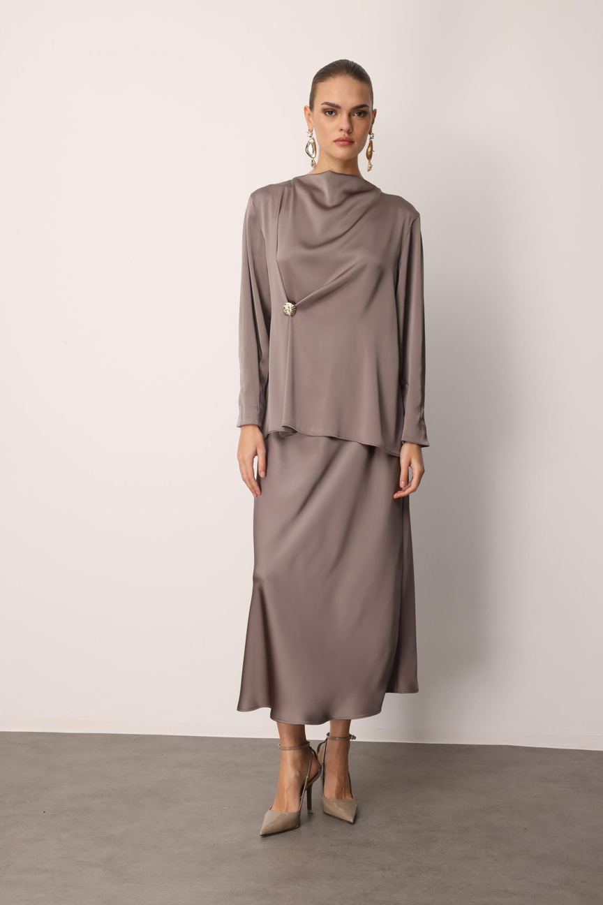 Cowl Neck Long Sleeve Blouse MINK