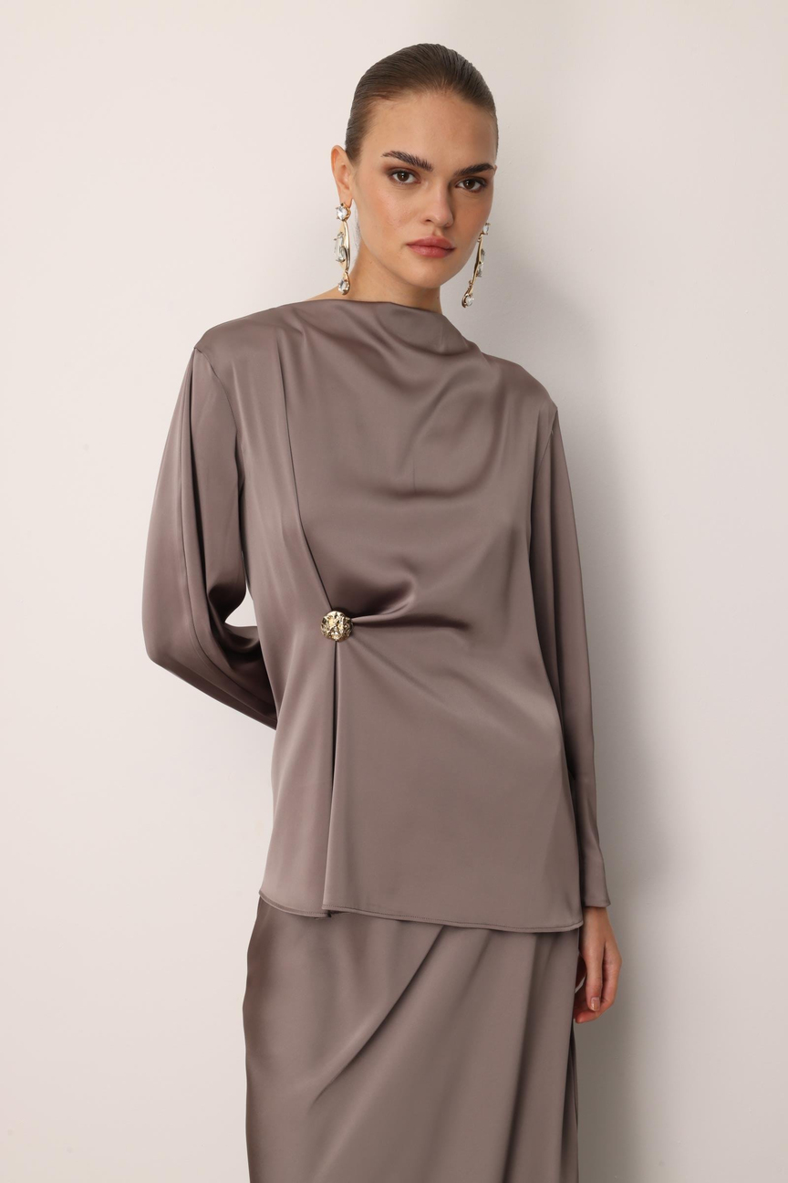 Cowl Neck Long Sleeve Blouse MINK