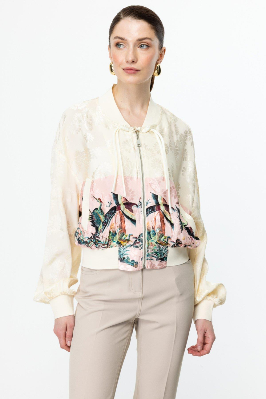 Patterned Shiny Fabric Ribbed Jacket PINK