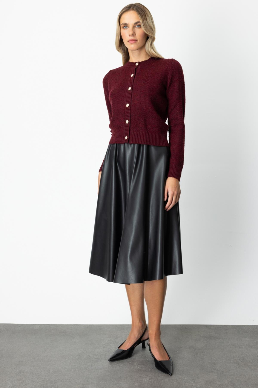 Buttoned Crew Neck Cardigan BURGUNDY