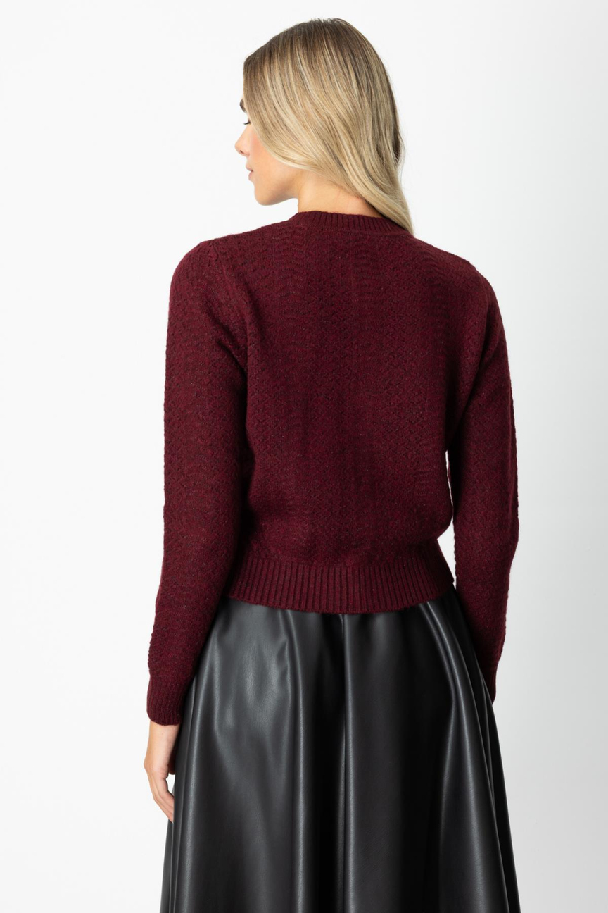 Buttoned Crew Neck Cardigan BURGUNDY