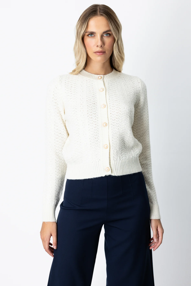 Buttoned Crew Neck Cardigan, Ecru