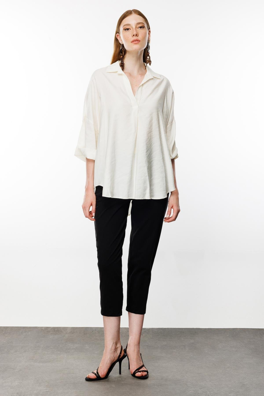 Düşük Kol Oversize Gömlek EKRU