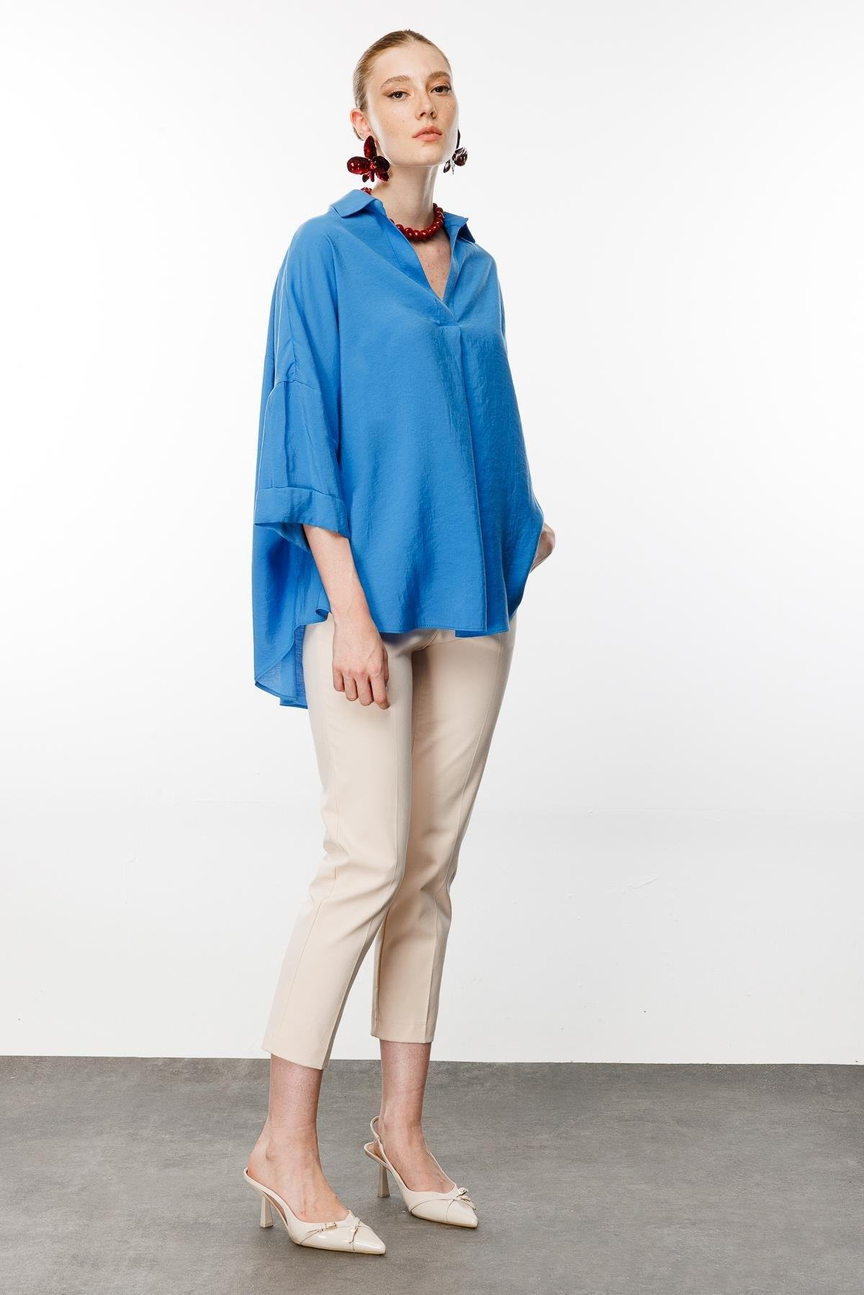 Düşük Kol Oversize Gömlek MAVİ