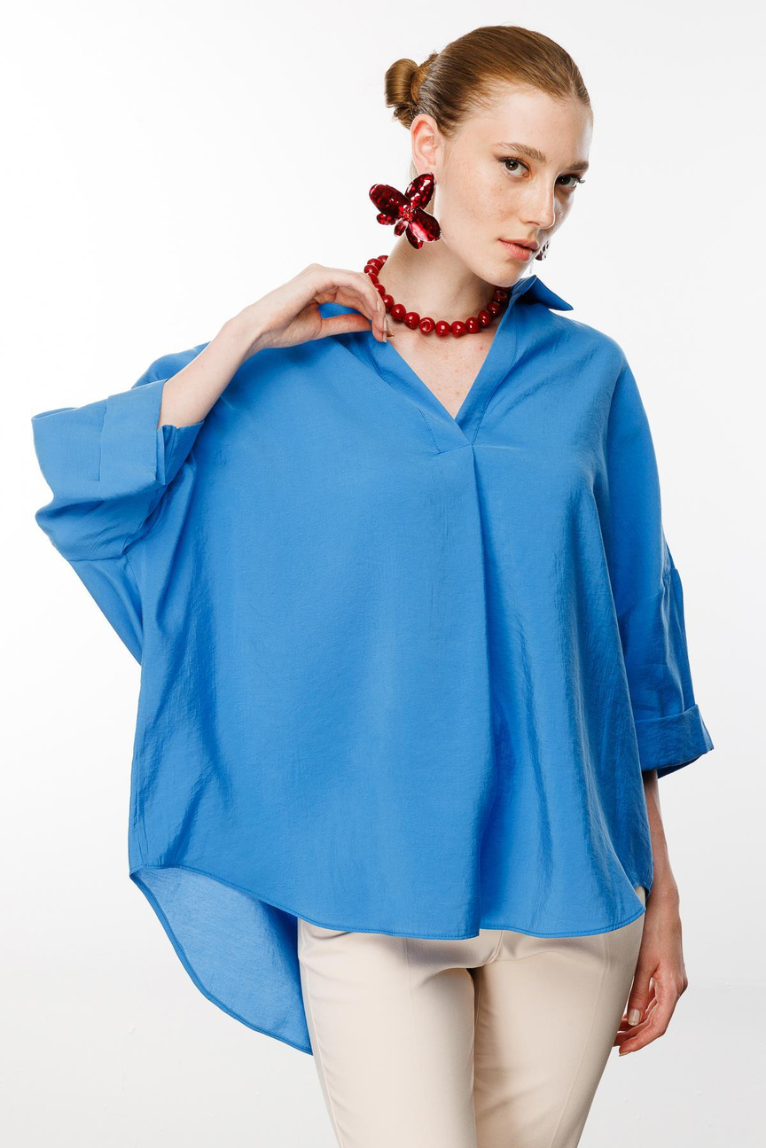 Düşük Kol Oversize Gömlek MAVİ