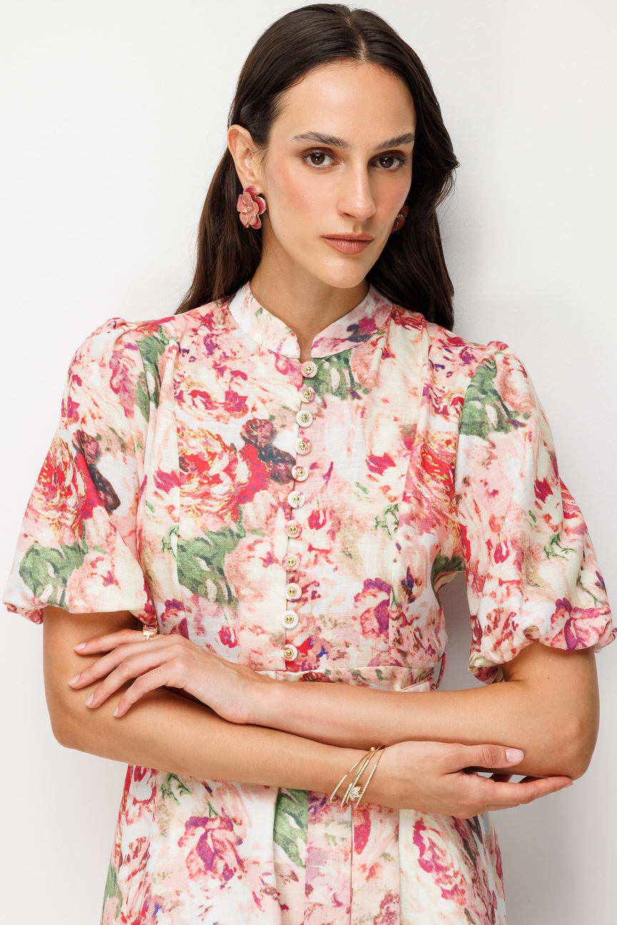 Linen Dress with Button Detail ECRU