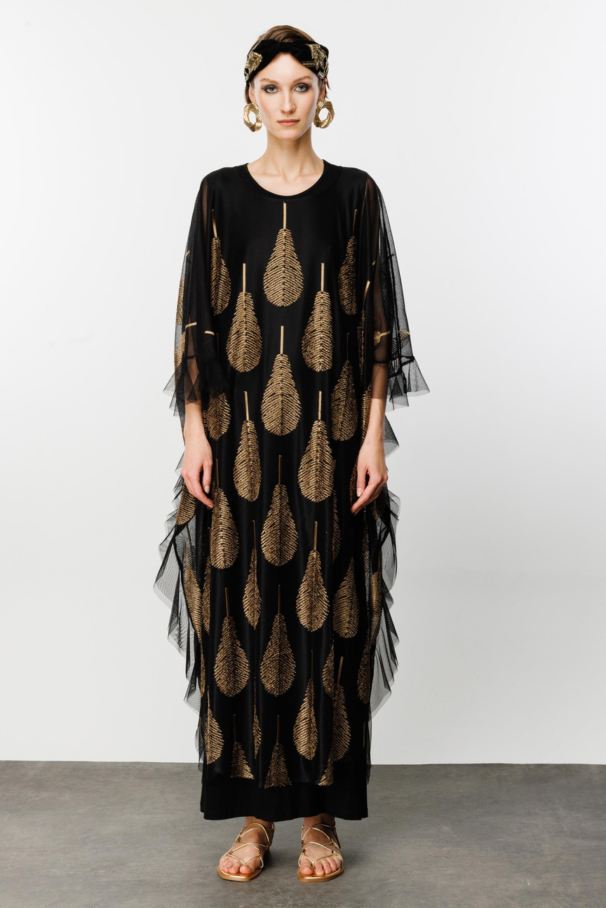 Black Abaya with Nefeli Feather Detail
