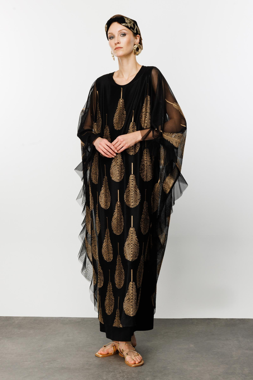 Black Abaya with Nefeli Feather Detail