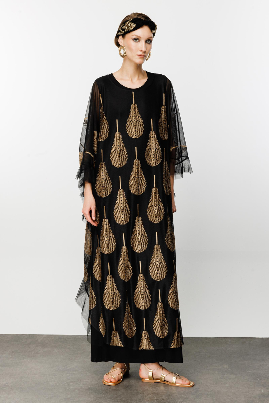 Black Abaya with Nefeli Feather Detail