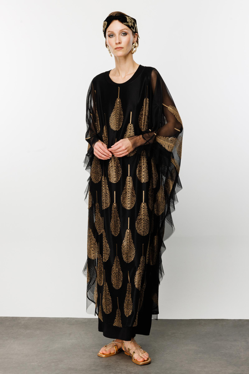 Black Abaya with Nefeli Feather Detail