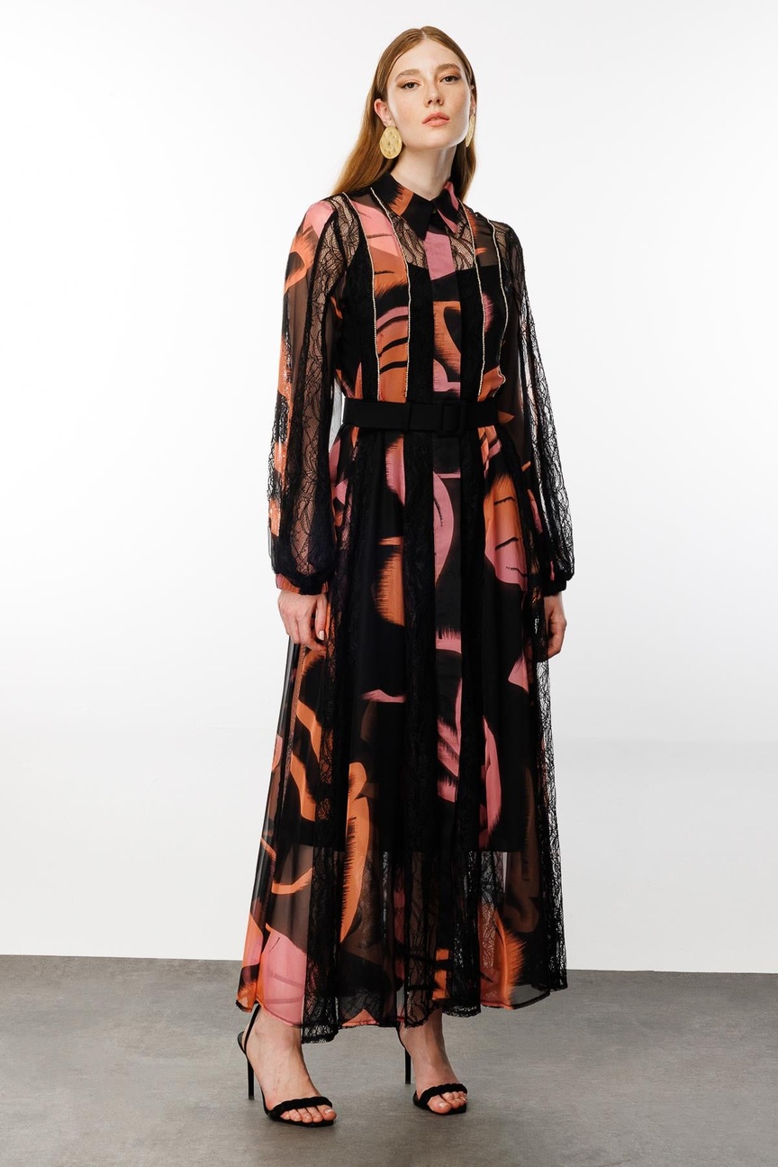 Black Powder Dress with Buttons and Stripes