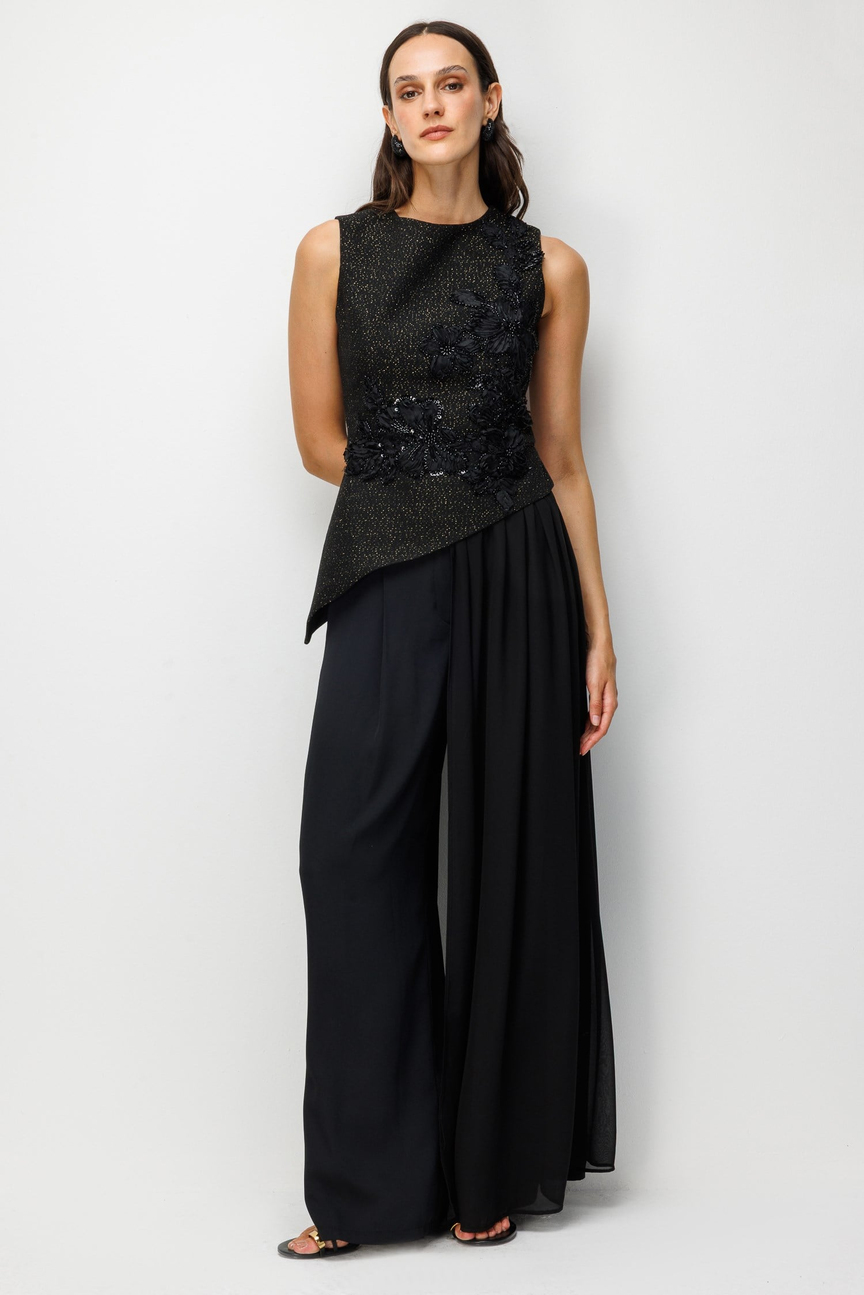 Embellished Detail Elegant Blouse Black