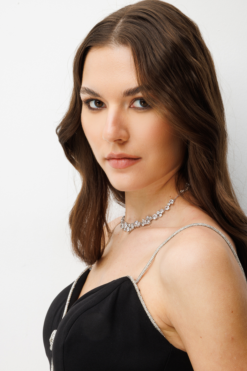 Fiyonk Detaylı Straplez Tulum SİYAH