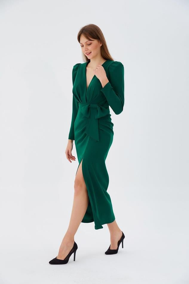 Fiyonklu Elbise YEŞİL