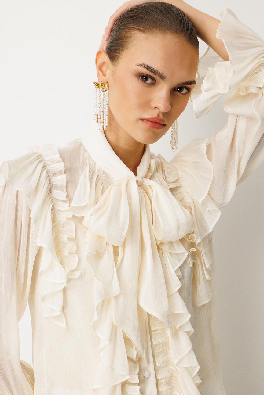 Fular Detaylı Organze Bluz EKRU
