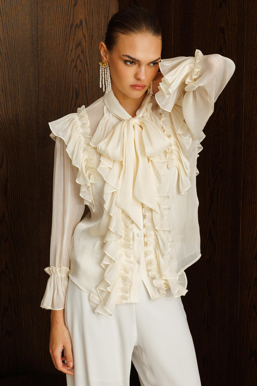 Fular Detaylı Organze Bluz EKRU