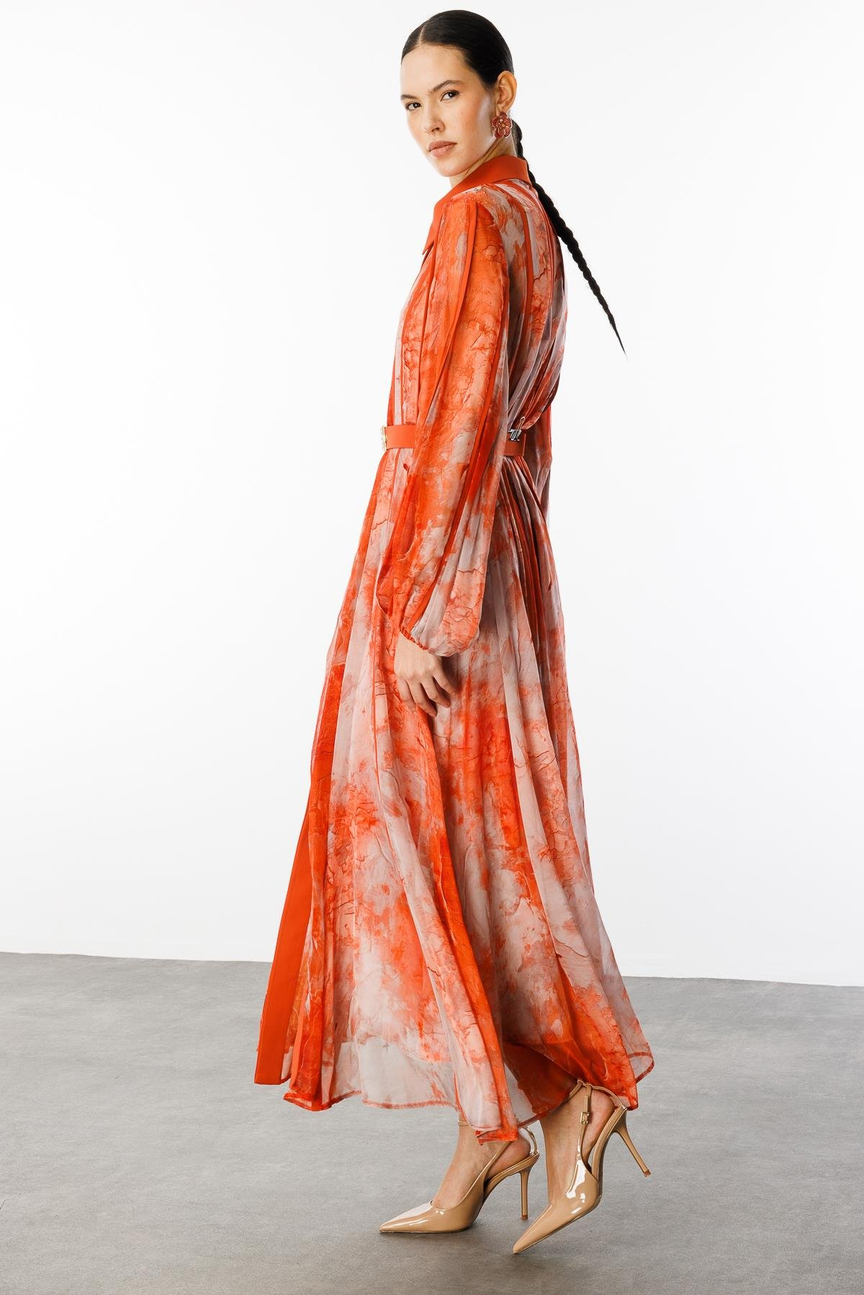 Shirt Collar Maxi Dress ORANGE