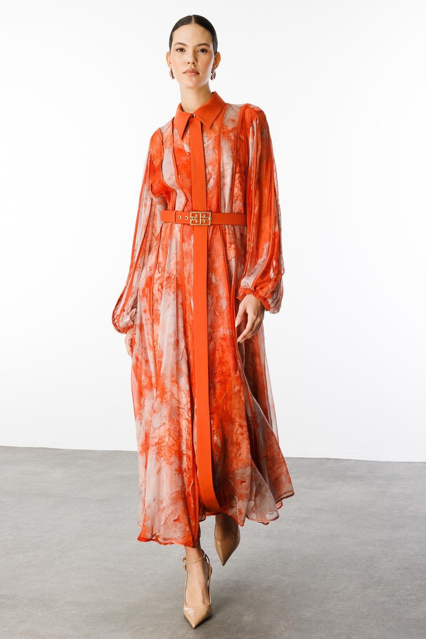 Shirt Collar Maxi Dress ORANGE