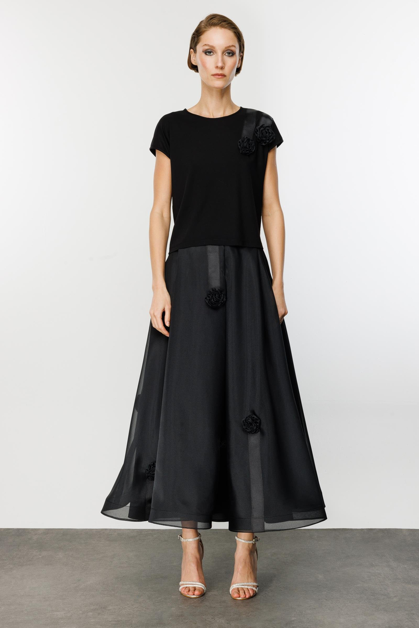 Grogen Çiçekli Etek SİYAH