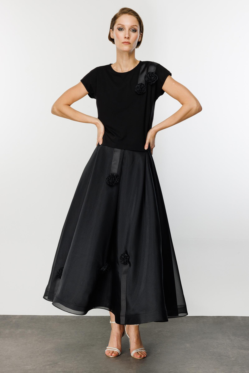 Grogen Çiçekli Etek SİYAH