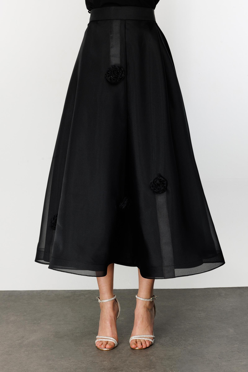 Grogen Çiçekli Etek SİYAH