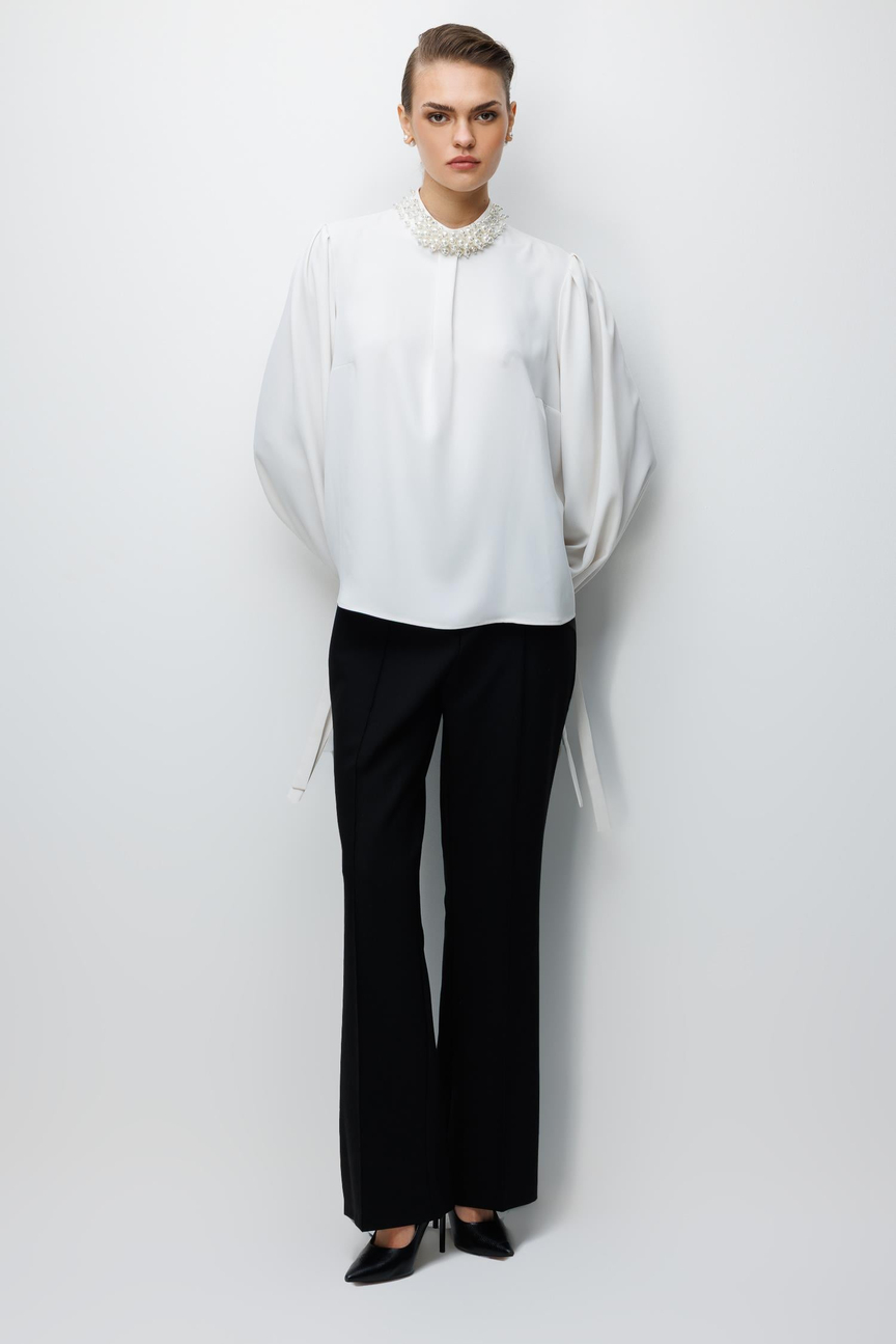 İnci İşlemeli Bluz BEYAZ