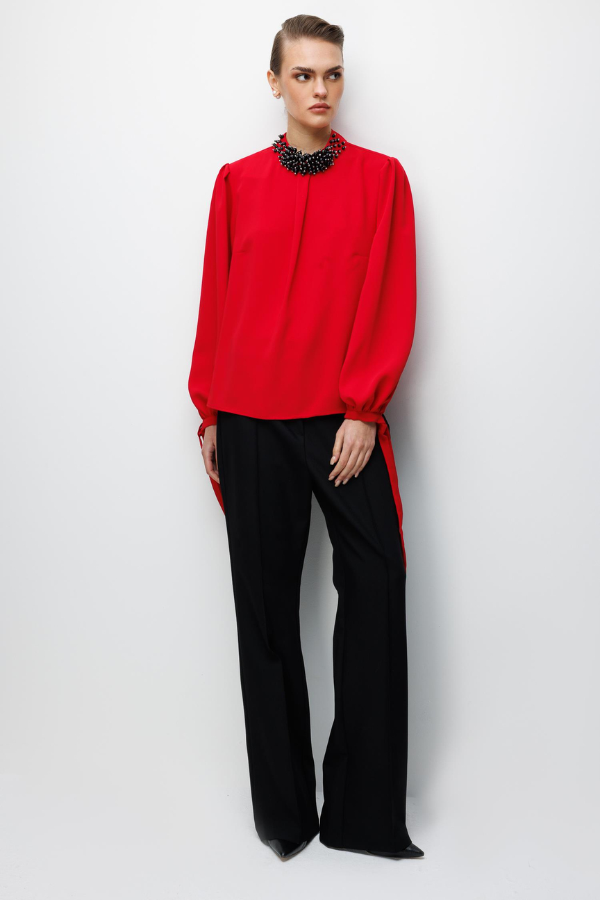 İnci İşlemeli Bluz KIRMIZI