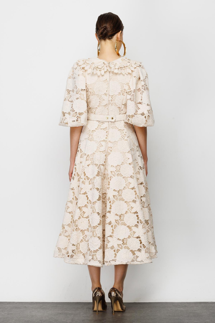 İnci Yaka Dantel Elbise EKRU