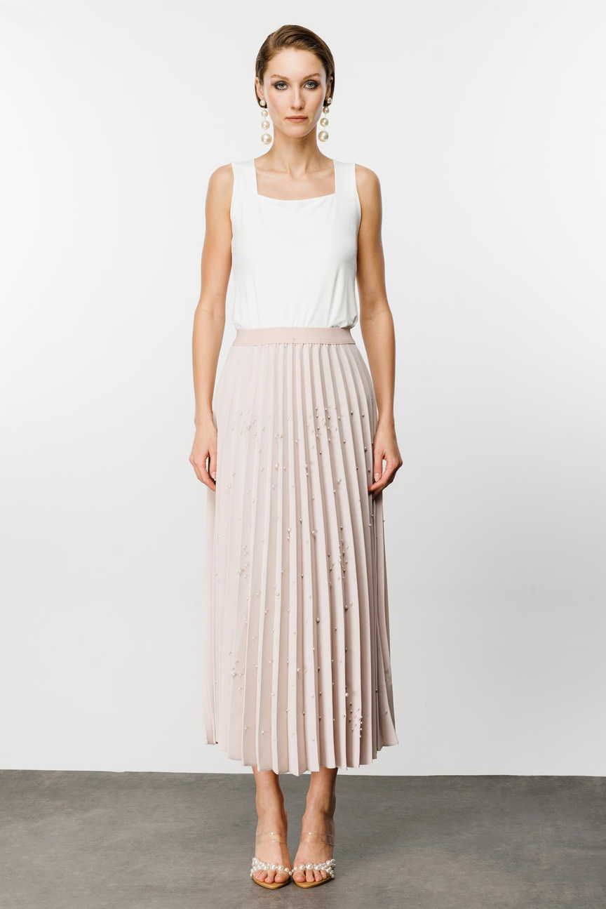 Pearl Crepe Soley Skirt Beige-Beige