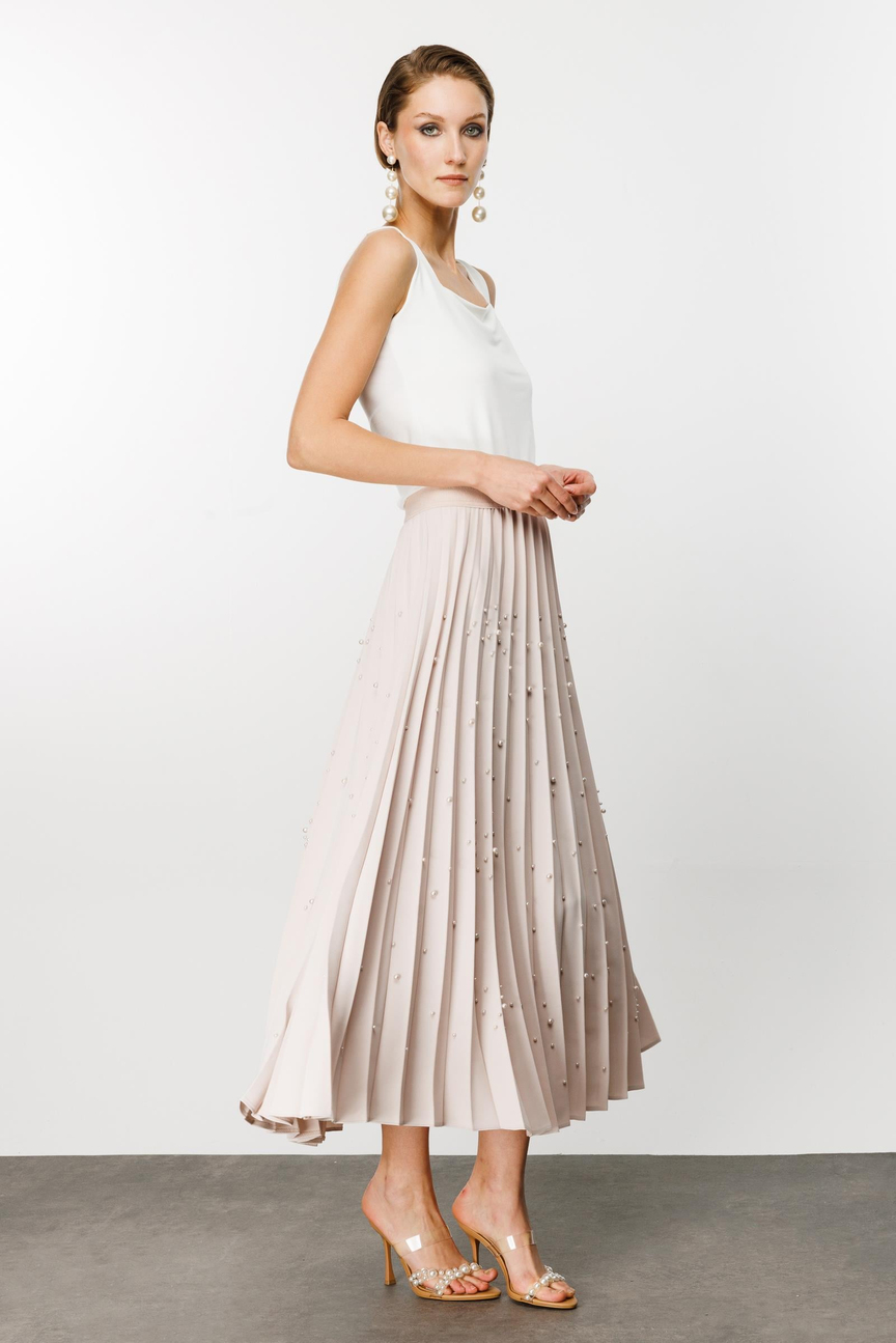 Pearl Crepe Soley Skirt Beige-Beige